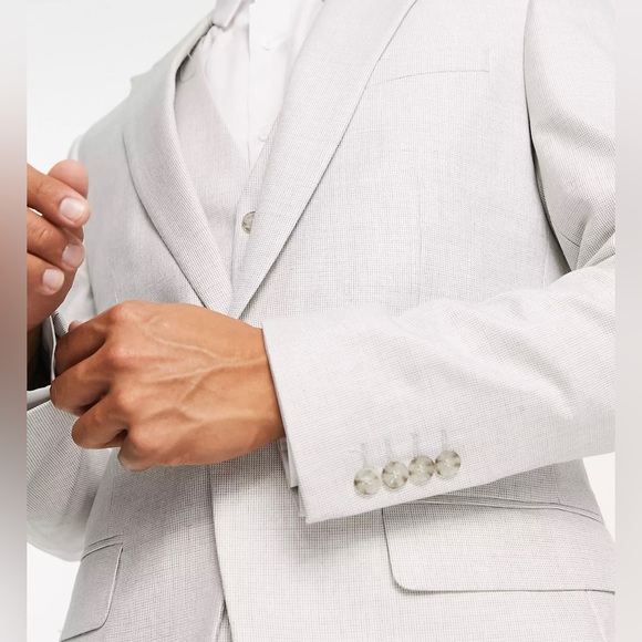 Men’s River Island British 3 piece suit light grey textured 40R 32x32 NWT - Picture 3 of 5